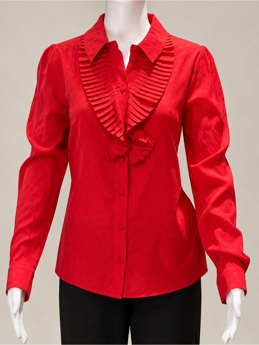 & Other Stories Paris Atelier Red Ruffle Jacquard Blouse US 8 EUR 38